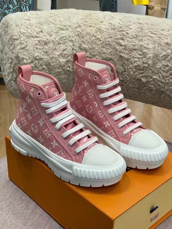 Louis Vuitton Squad Sneaker Boots Monogram Denim Pink For Women LV 1A9S1I - Soul Replicas