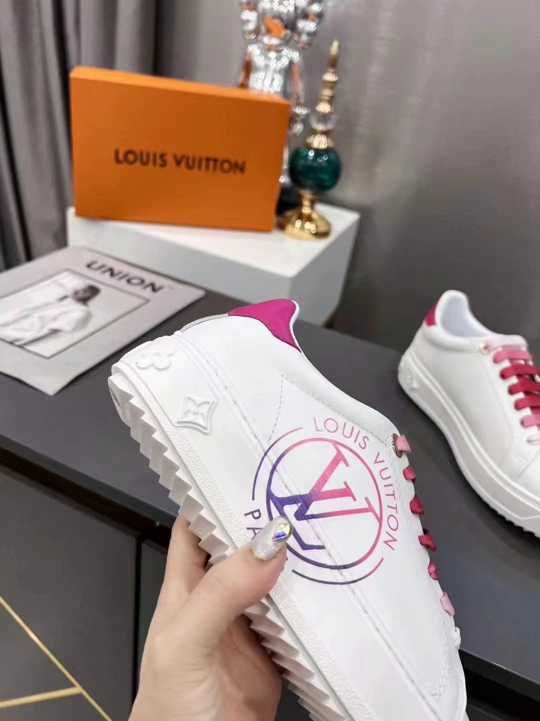 Louis Vuitton Women's Time Out Sneaker Fuchsia Pink For Women LV 1AA1BN - Soul Replicas