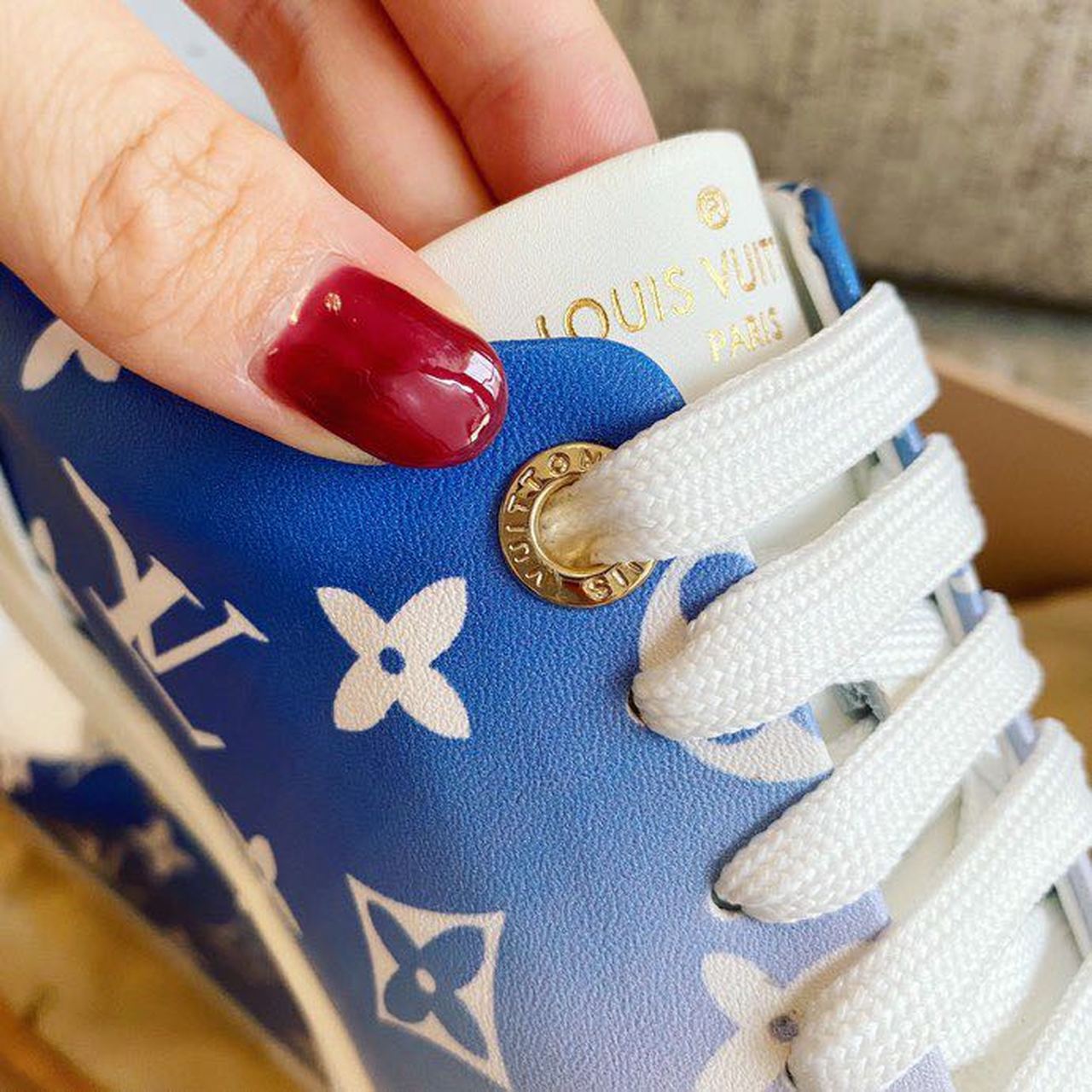 Louis Vuitton Time Out Sneaker Patent Monogram Canvas Blue For Women LV - Soul Replicas