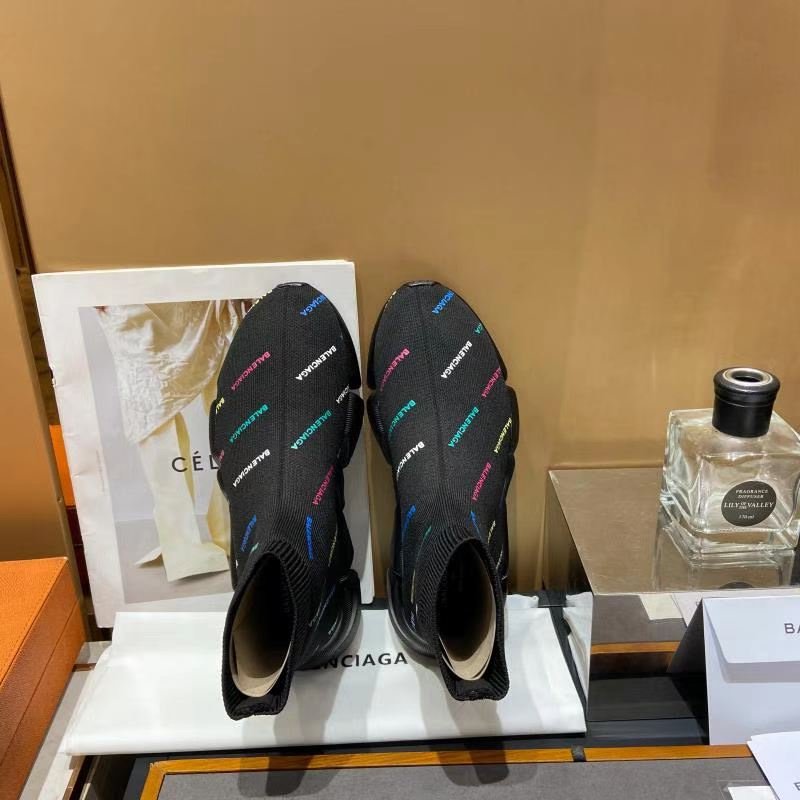 Balenciaga Speed 2.0 Allover Logo Recycled Knit Trainers Black For Women 617239W2DF01088 - Soul Replicas