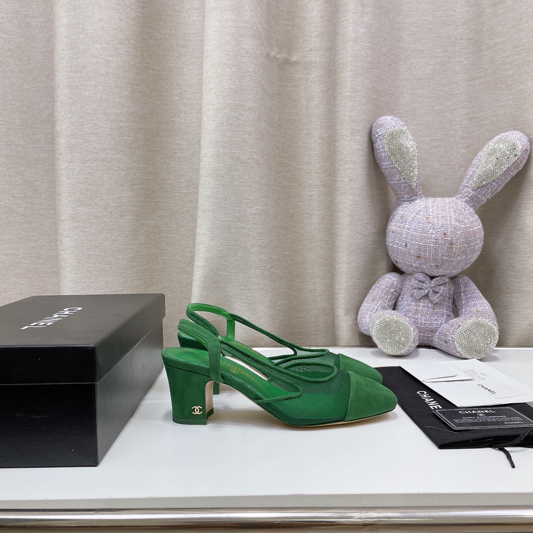 Chanel Women's Slingbacks With Mesh Green For Women 2.7in/7cm - Soul Replicas