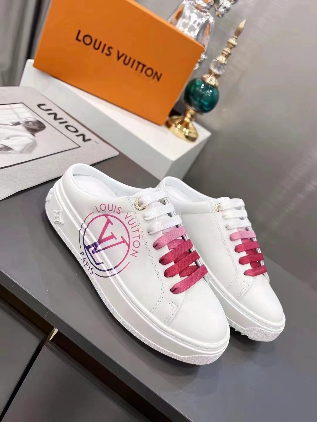 Louis Vuitton Women's Time Out Open-Back Sneaker Fuchsia Pink For Women LV 1AA1CD - Soul Replicas