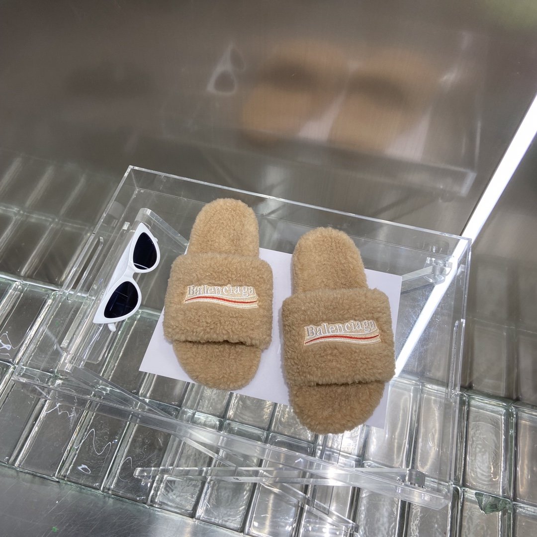 Balenciaga Furry Slide Sandal Beige For Women - Soul Replicas