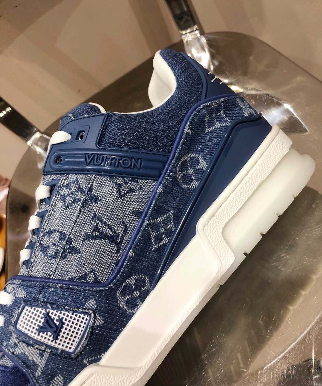 Louis Vuitton Trainer Sneaker Mix Of Materials Blue Virgil Abloh For Women LV - Soul Replicas