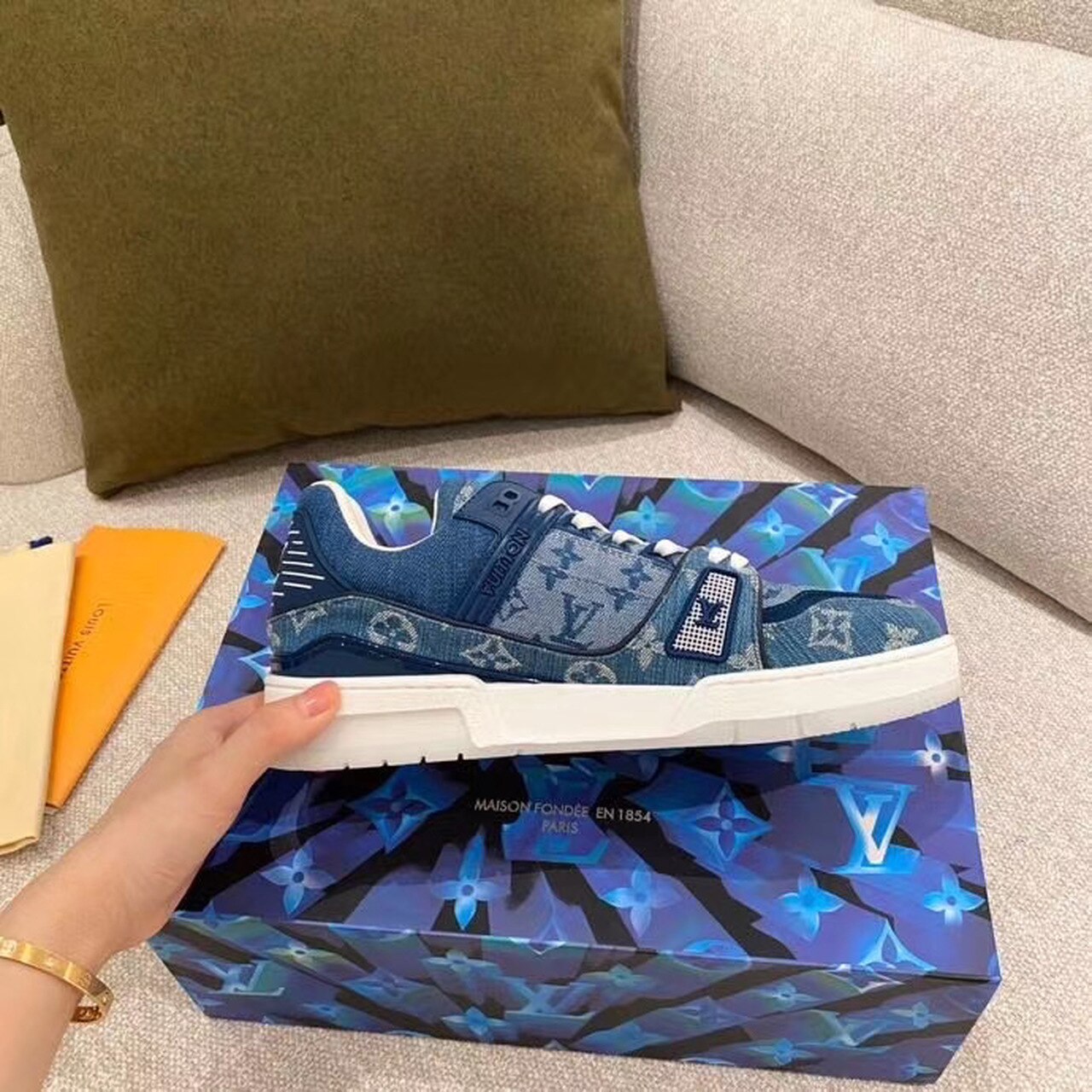 Louis Vuitton Trainer Sneaker Monogram Canvas Blue Virgil Abloh For Women LV - Soul Replicas