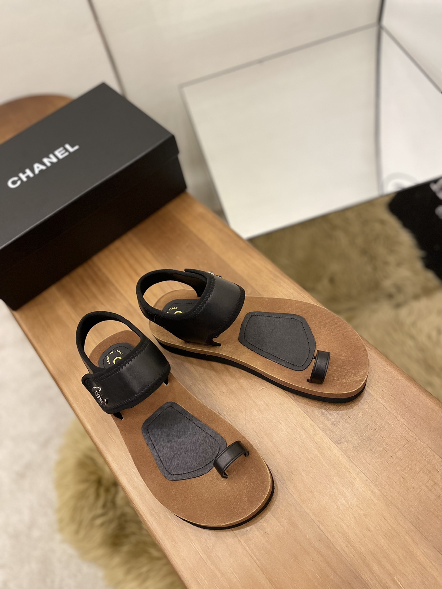 CHANEL WOMEN's Velcro Flops Sandals Black For Women - Soul Replicas