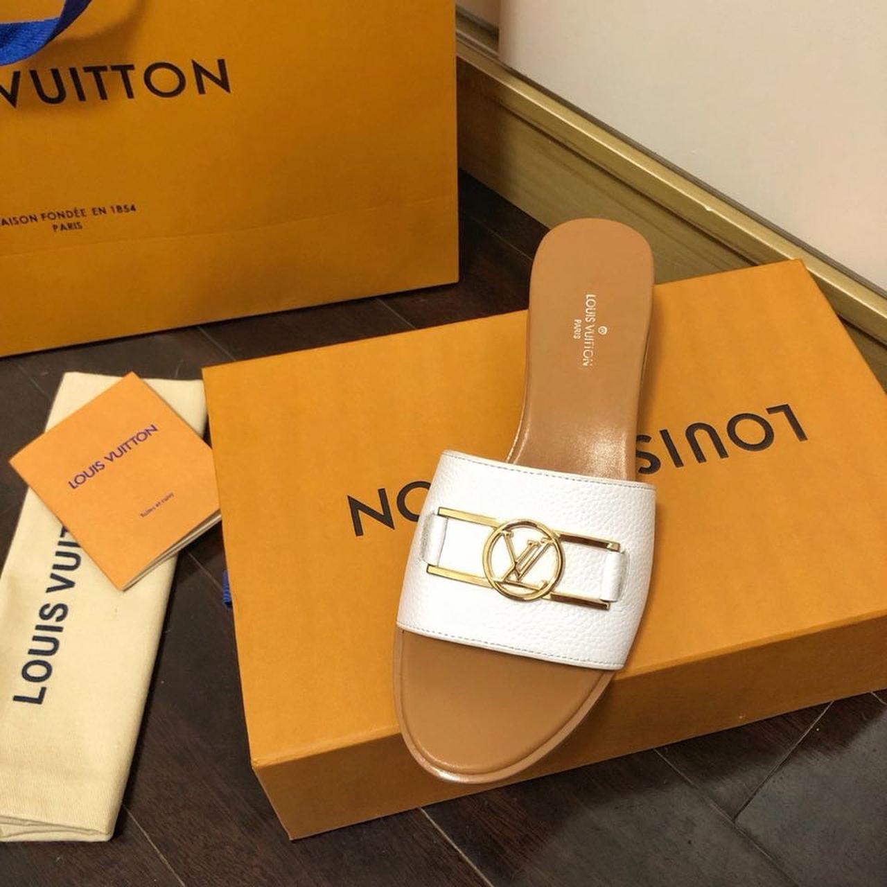 Louis Vuitton Lock It Mule White/Brown For Women LV - Soul Replicas