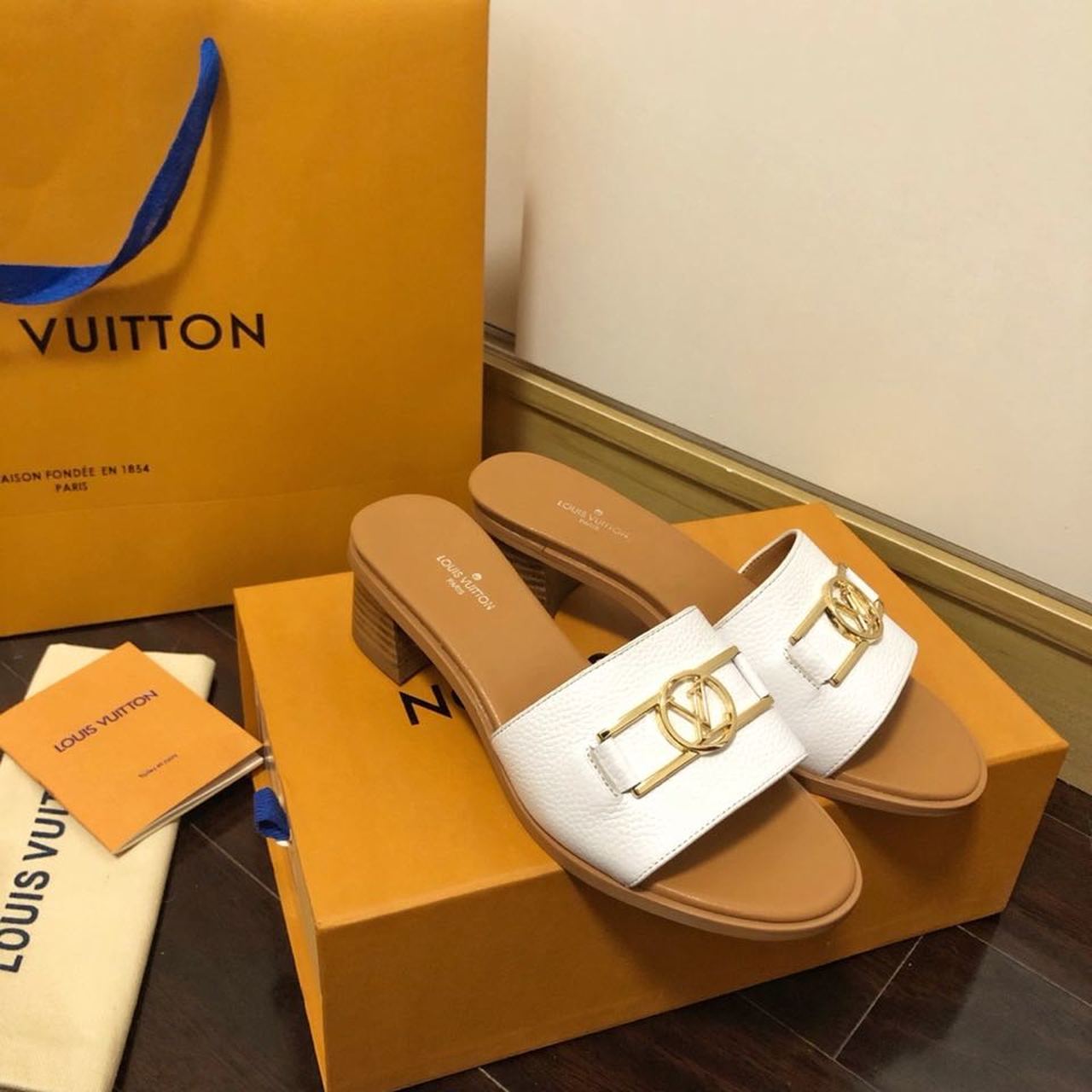 Louis Vuitton Lock It Mule White/Brown For Women LV - Soul Replicas