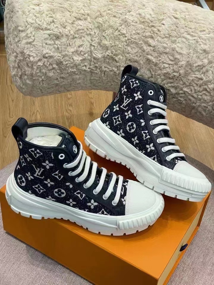 Louis Vuitton Squad Sneaker Boots Monogram Denim Black For Women LV - Soul Replicas