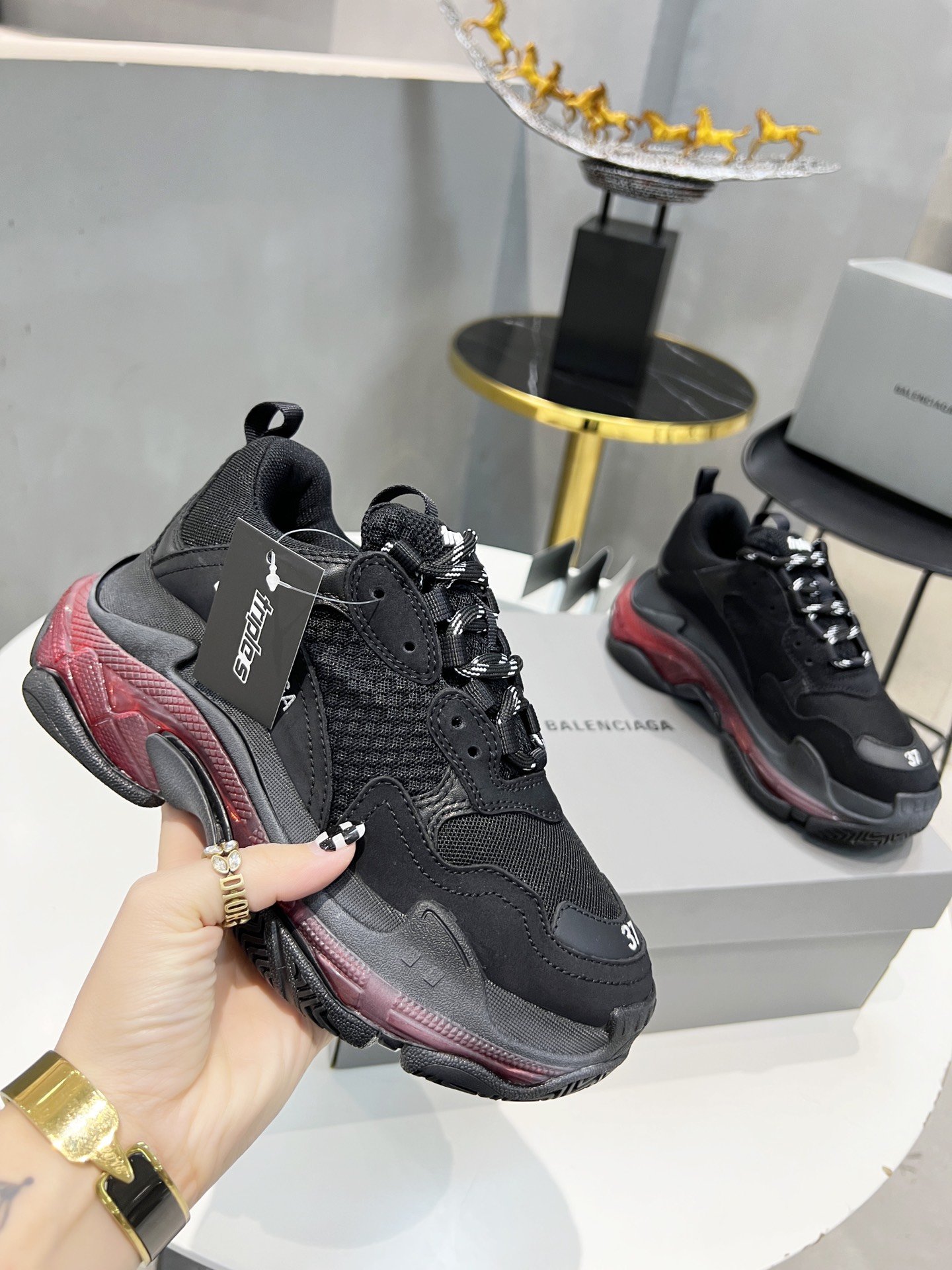 Balenciaga Triple S Trainers Clear Sole Black For Women 544351W2FB11000 - Soul Replicas