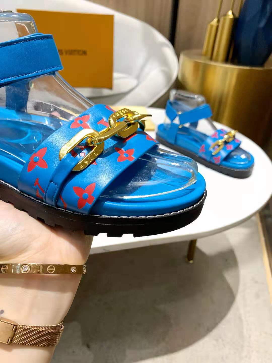 Louis Vuitton Paseo Flat Comfort Sandal Monogram Denim Blue For Women LV - Soul Replicas