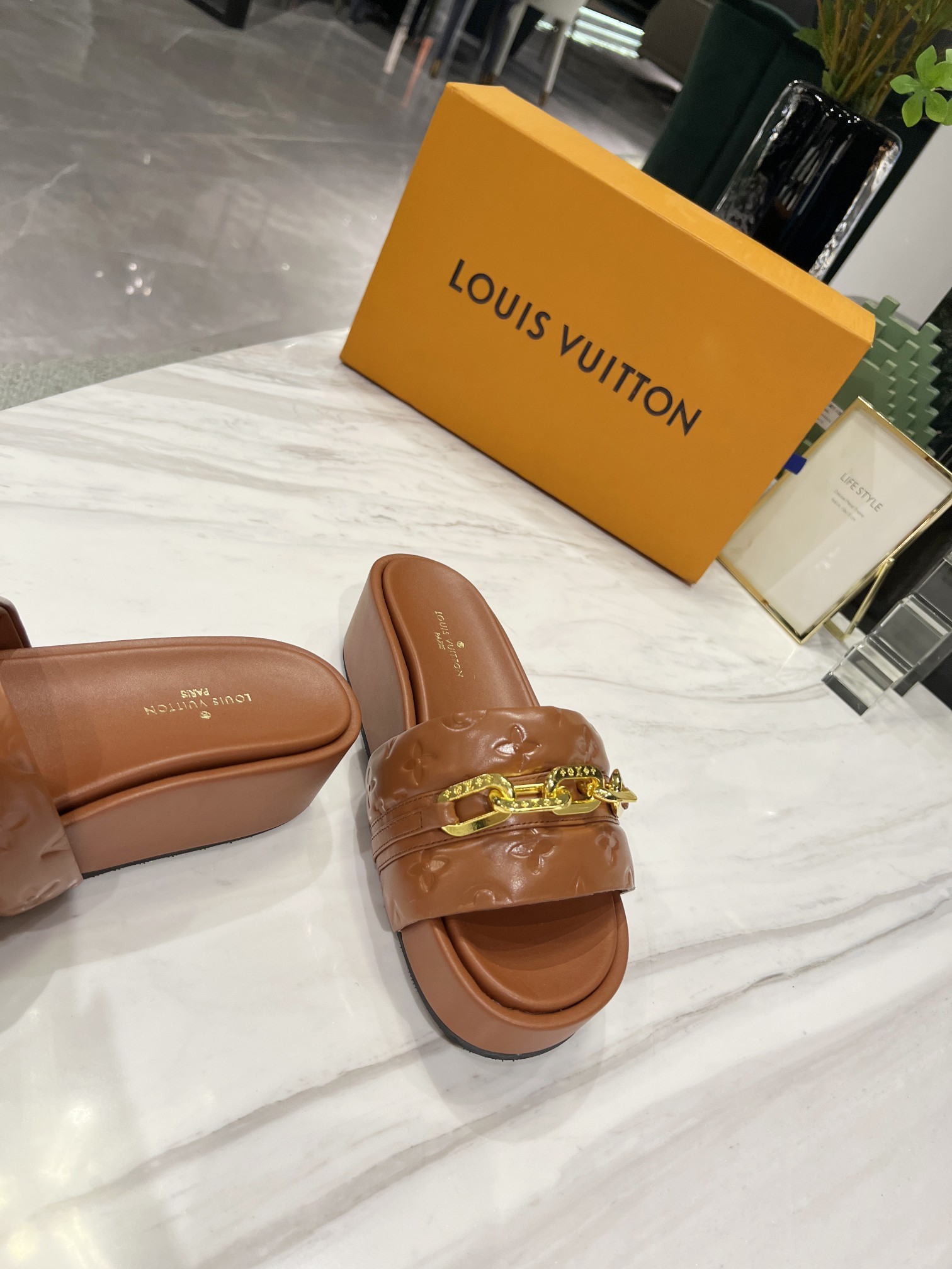 Louis Vuitton Jumbo Flatform Mule Brown For Women LV - Soul Replicas