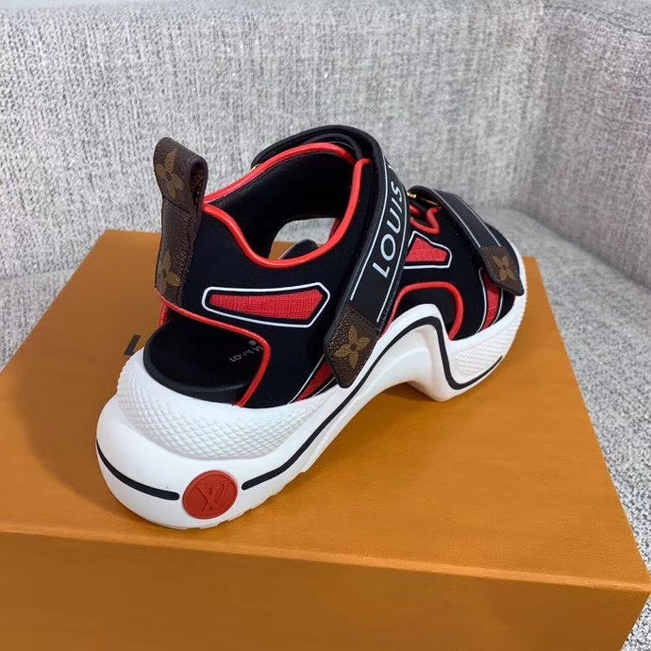 Louis Vuitton LV Archlight Flat Sandal Velvet Black/Red For Women LV - Soul Replicas