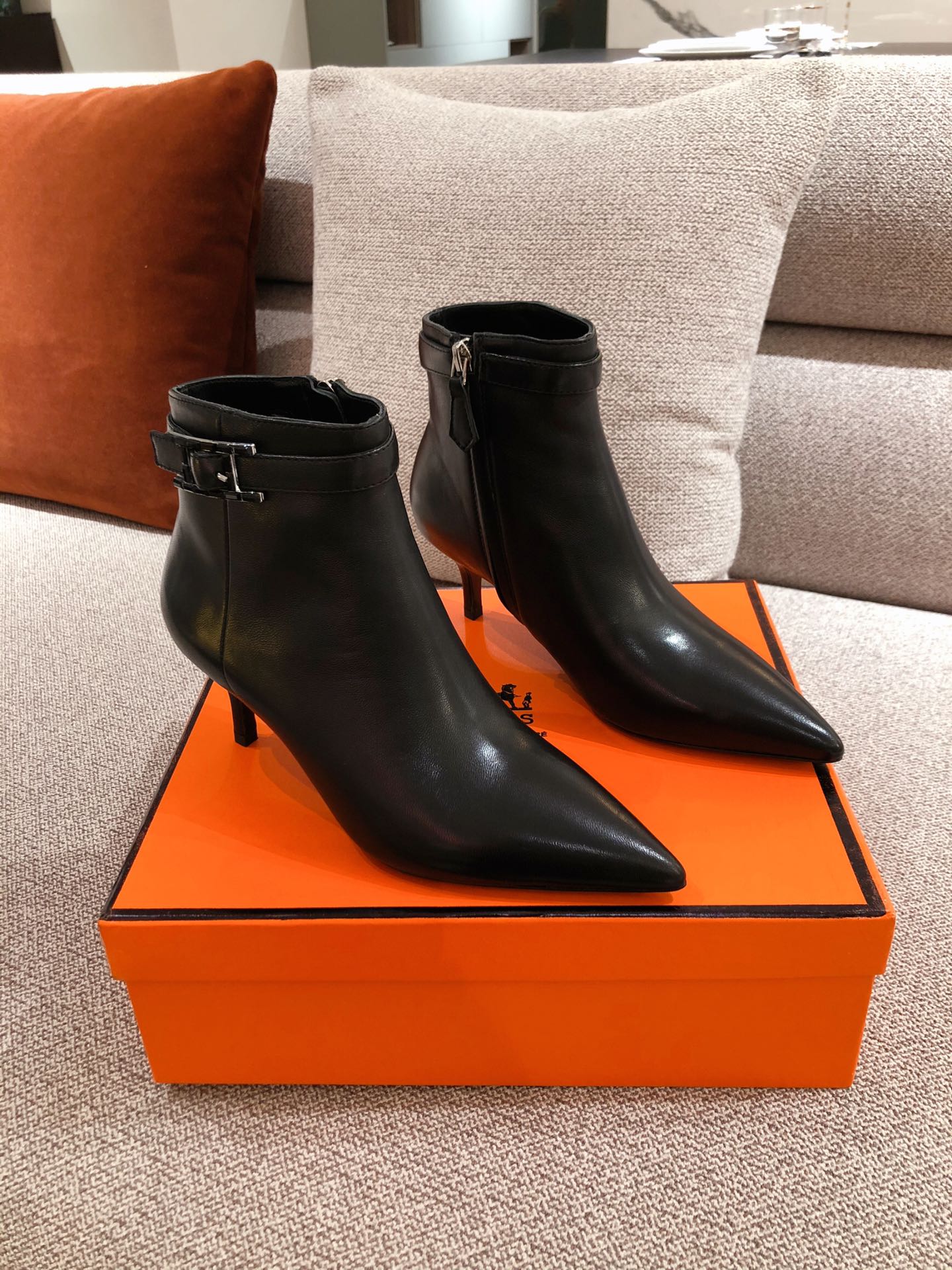 Hermes Blanche Ankle Boots Black For Women 2.4in/6cm - Soul Replicas
