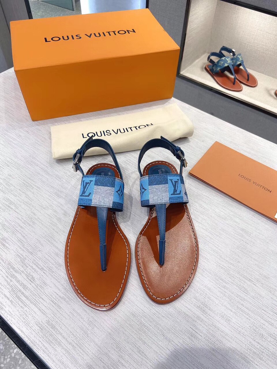 Louis Vuitton Starboard Flat Thong Sandal Monogram Denim Blue For Women LV - Soul Replicas