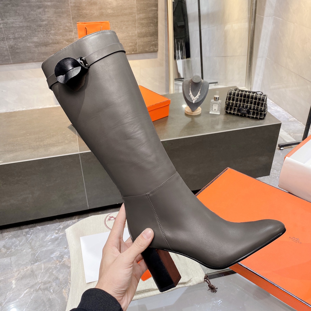 Hermes High Heel Boots Gray For Women 3.54in/9cm - Soul Replicas