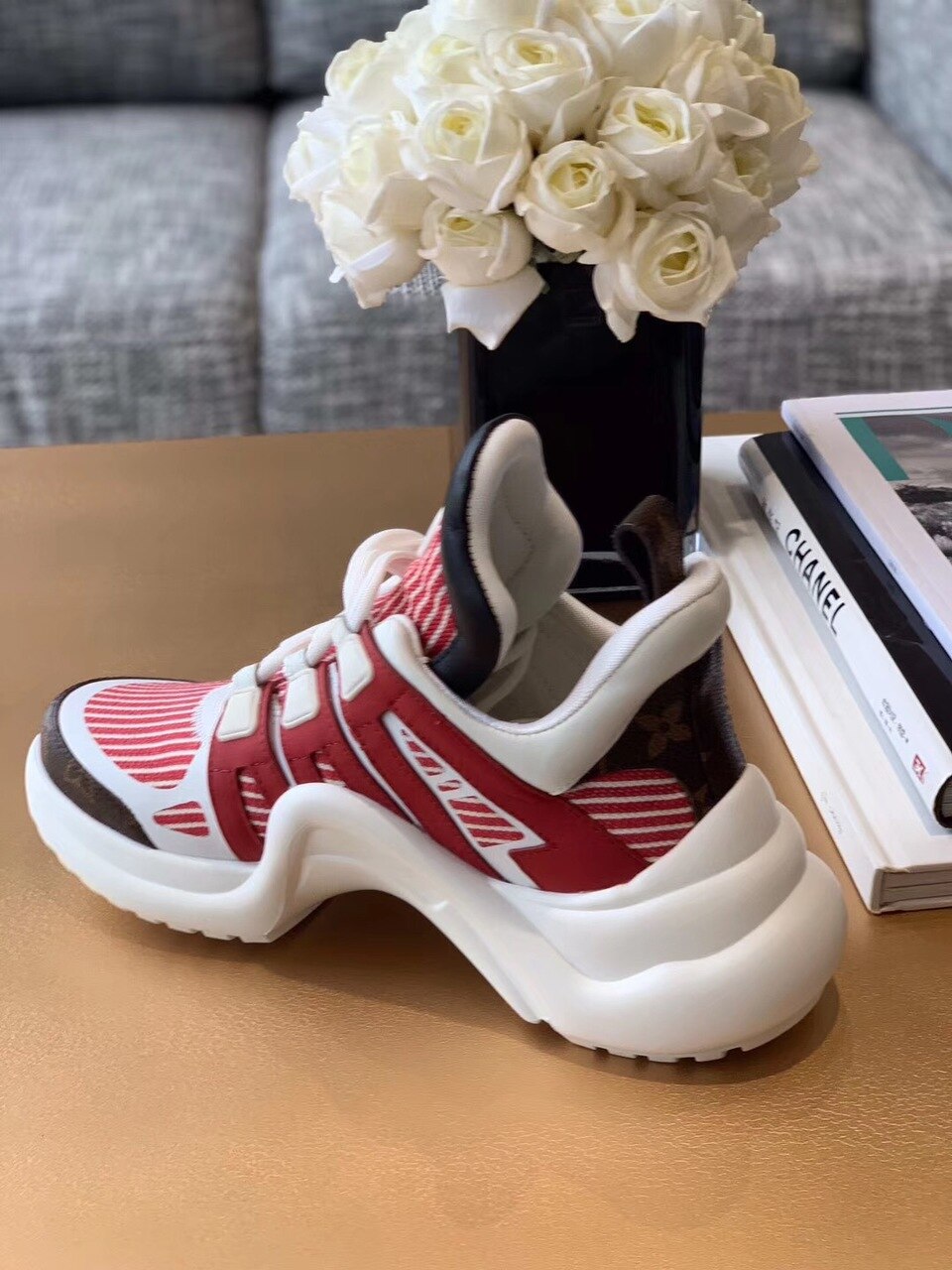 Louis Vuitton LV Archlight Sneaker Mix Of Materials Red For Women LV - Soul Replicas