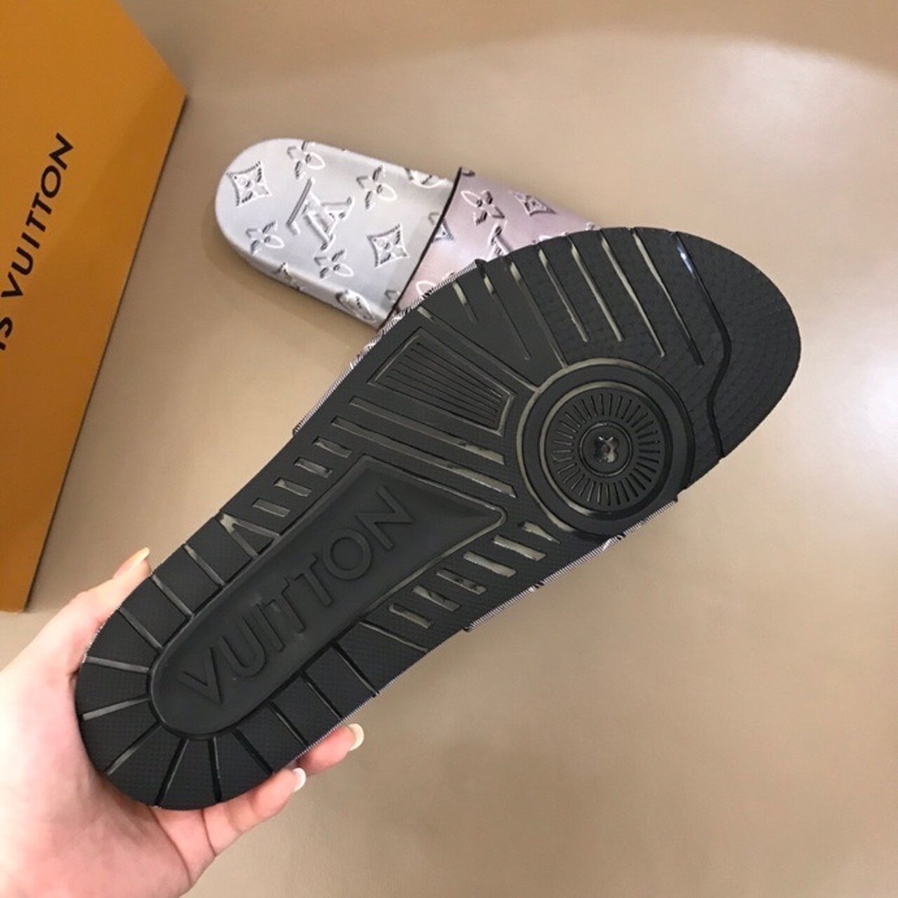 Louis Vuitton Waterfront Mule Monogram Embossed Metallic Rubber Gray For Women LV - Soul Replicas