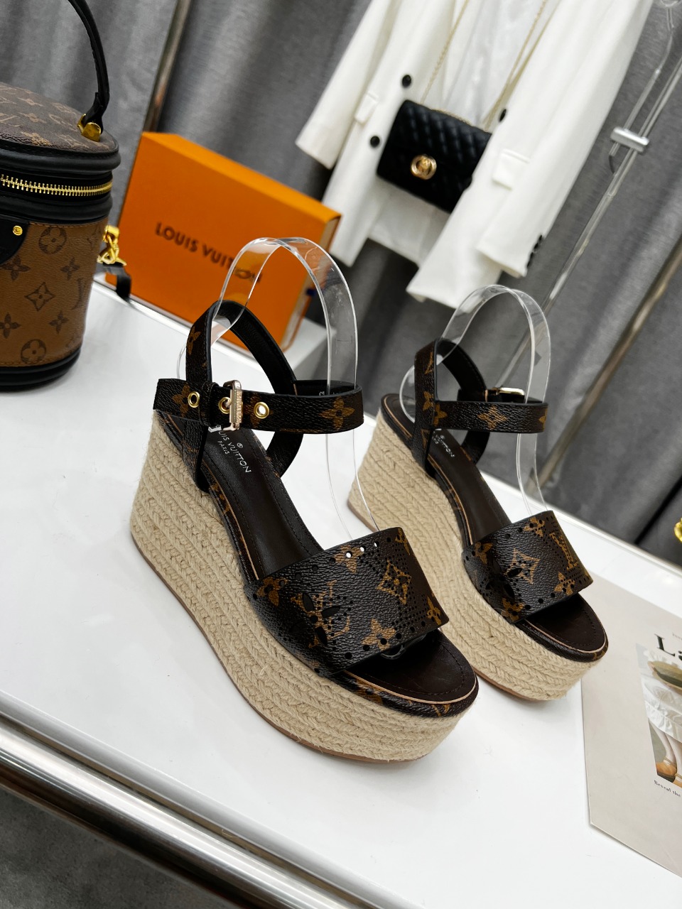 Louis Vuitton Women's Starboard Wedge Sandal Black And Brown For Women LV - Soul Replicas