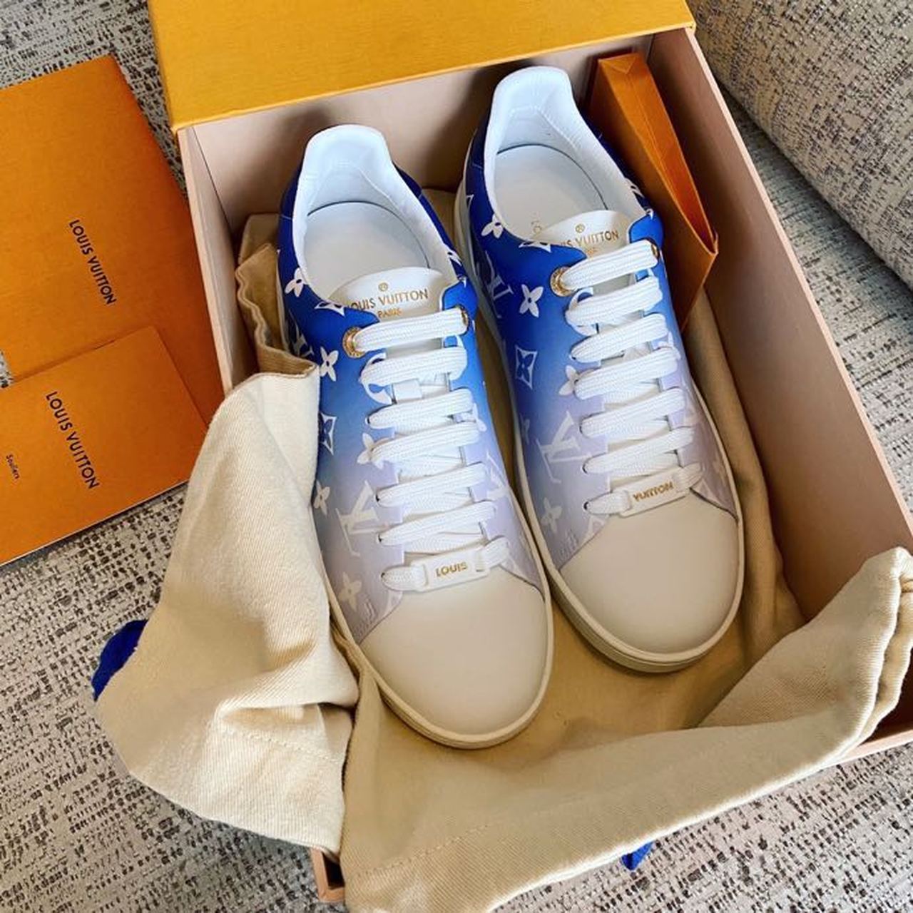 Louis Vuitton Time Out Sneaker Patent Monogram Canvas Blue For Women LV - Soul Replicas