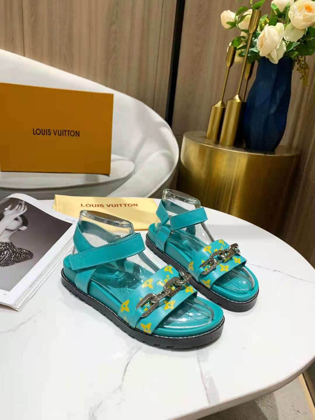 Louis Vuitton Paseo Flat Comfort Sandal Monogram Denim Blue For Women LV - Soul Replicas