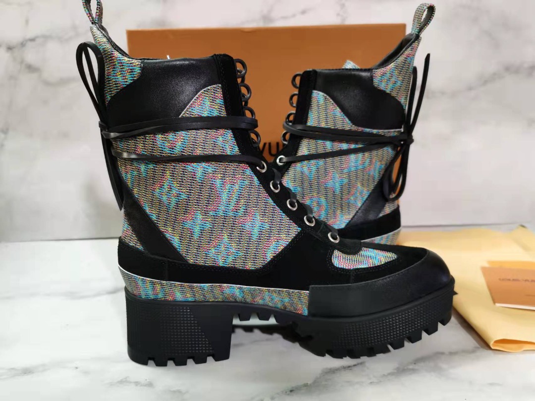 Louis Vuitton Laureate Desert Boot Patent Monogram Material Multi Color For Women LV - Soul Replicas