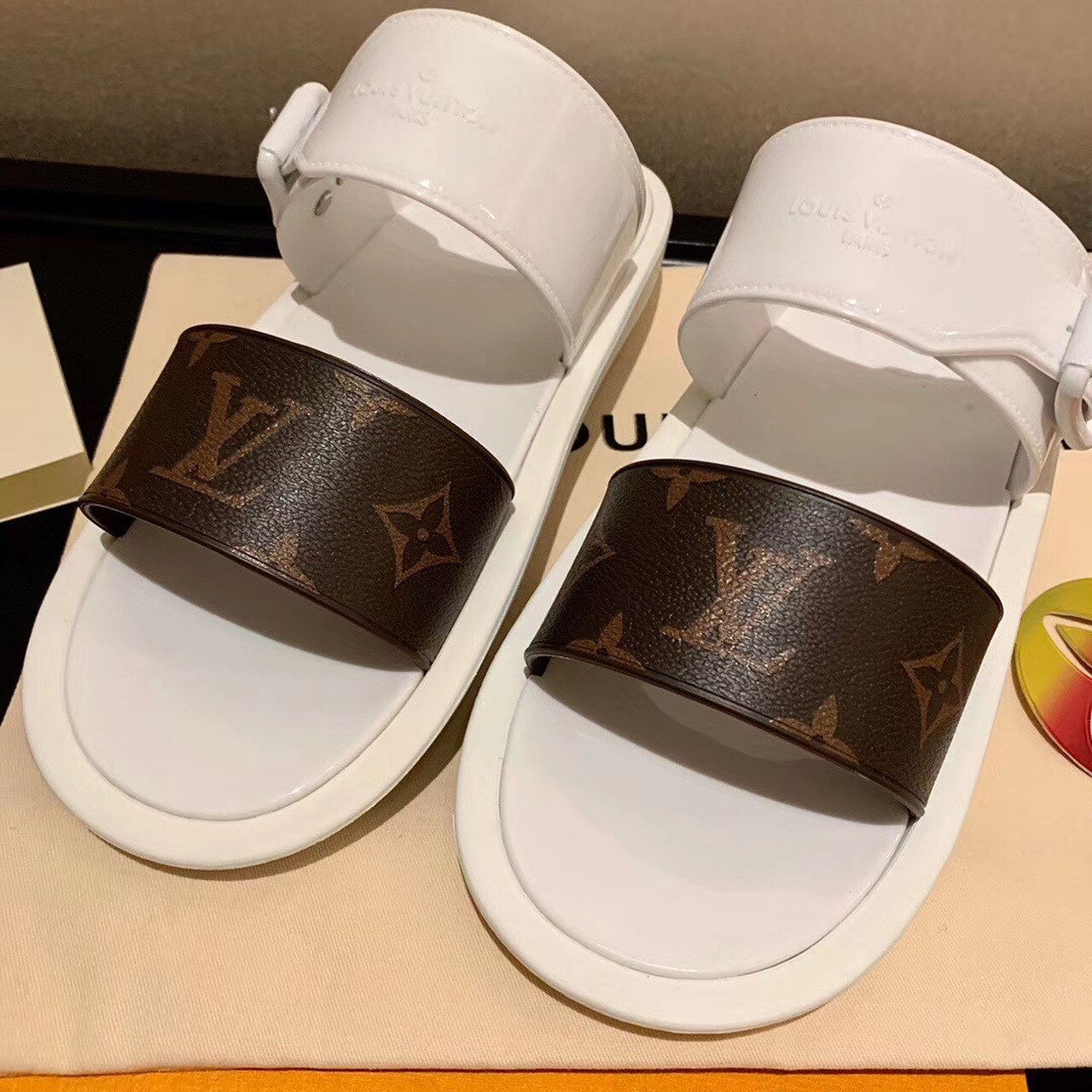Louis Vuitton Sunbath Flat Mule Rubber White/Brown For Women LV 1A66X6 - Soul Replicas