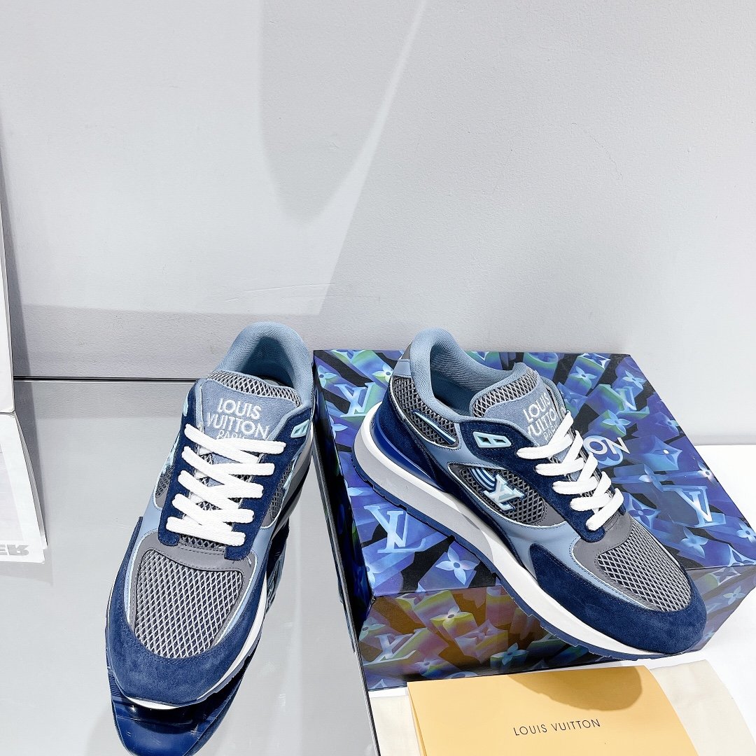 Louis Vuitton Run Away Sneaker Patent Monogram Material Blue For Women LV - Soul Replicas