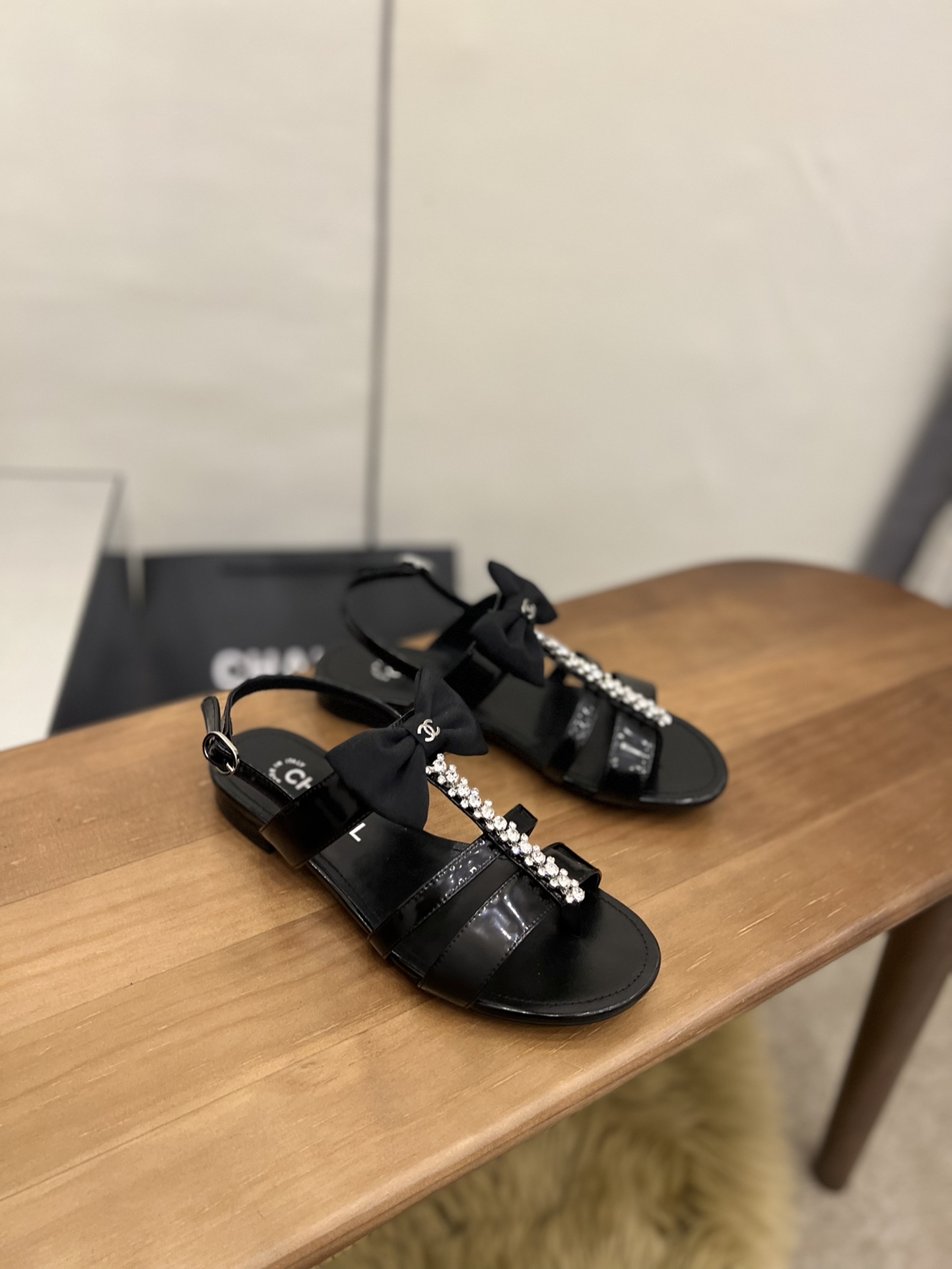 Chanel Women's Sandals With Bow Black For Women 0.8in/2cm - Soul Replicas