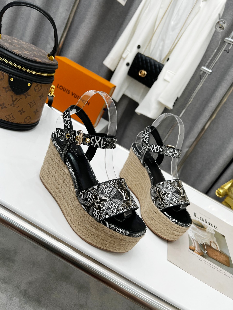 Louis Vuitton Women's Starboard Wedge Sandal Black And White For Women LV - Soul Replicas