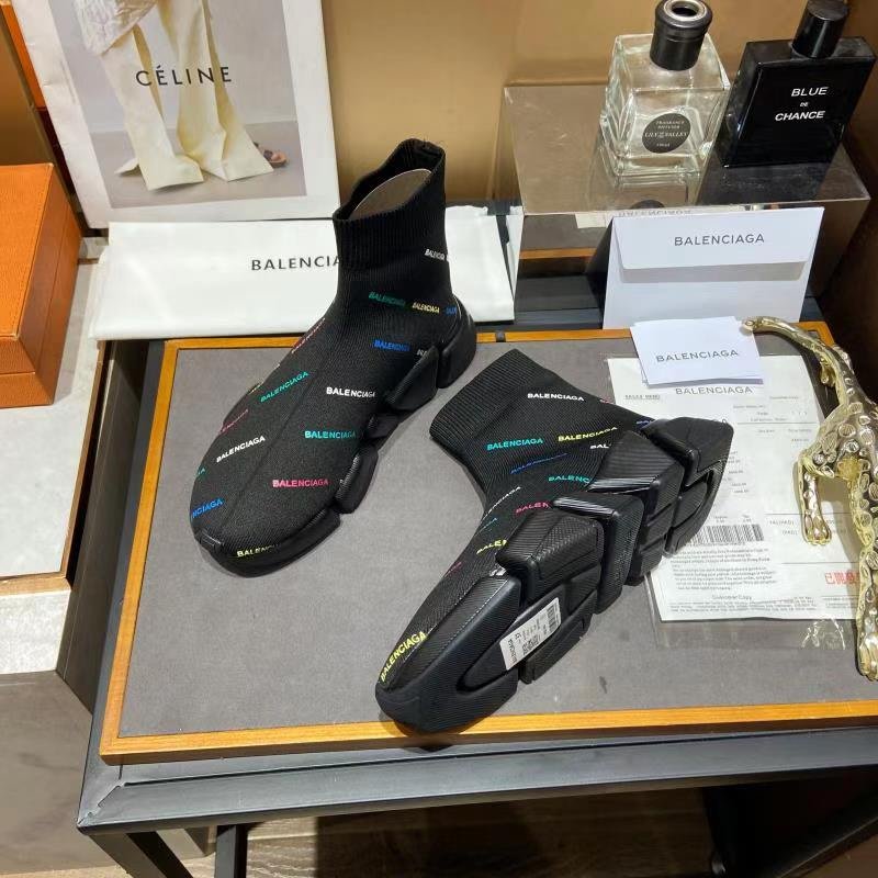 Balenciaga Speed 2.0 Allover Logo Recycled Knit Trainers Black For Women 617239W2DF01088 - Soul Replicas