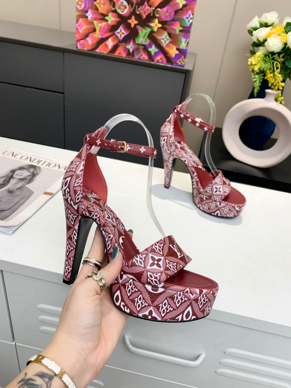 Louis Vuitton Women's Afterglow Platform Sandal Dark Red For Women LV - Soul Replicas