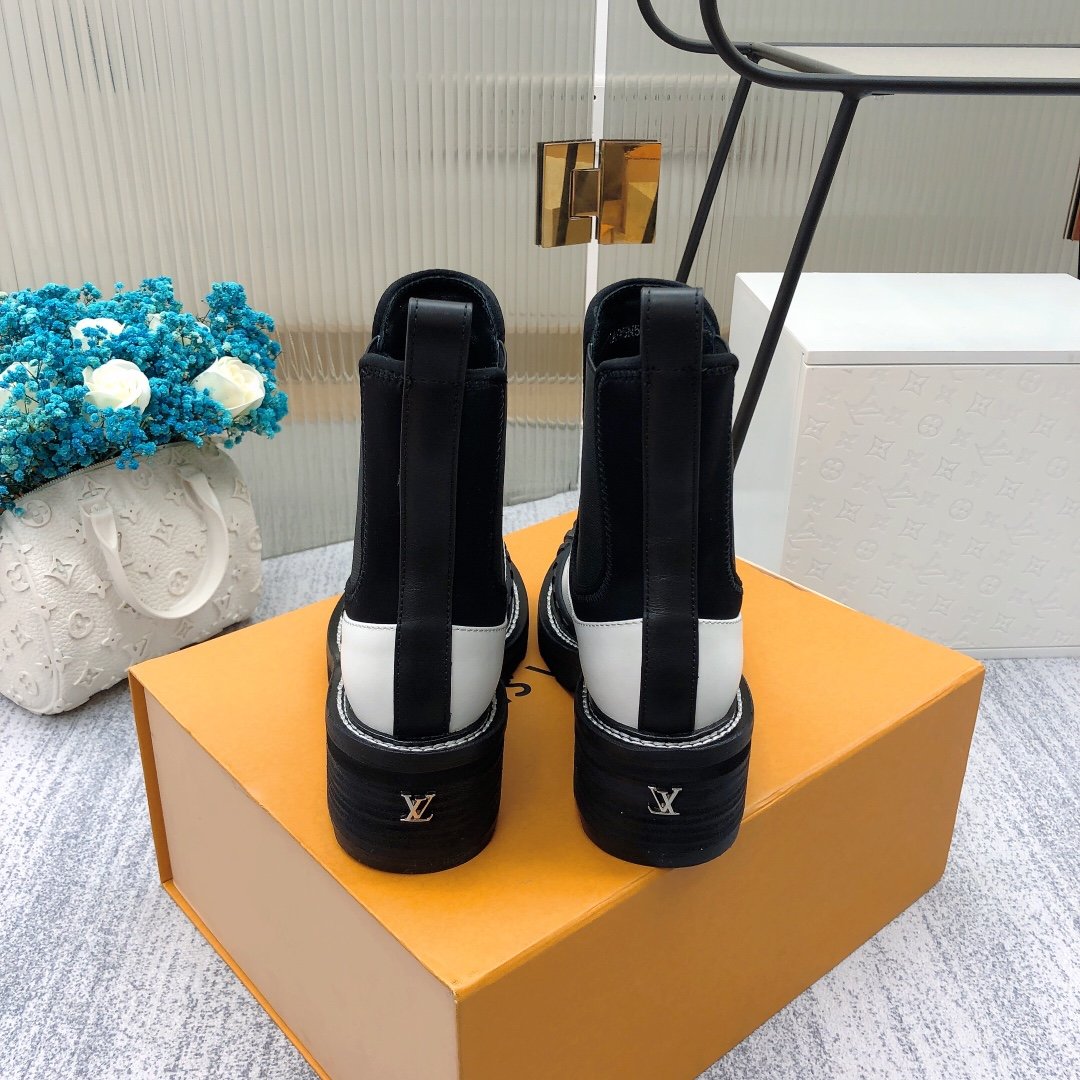 Louis Vuitton LV Beaubourg Ankle Boot Neoprene Black/White For Women LV 1A9GYE - Soul Replicas