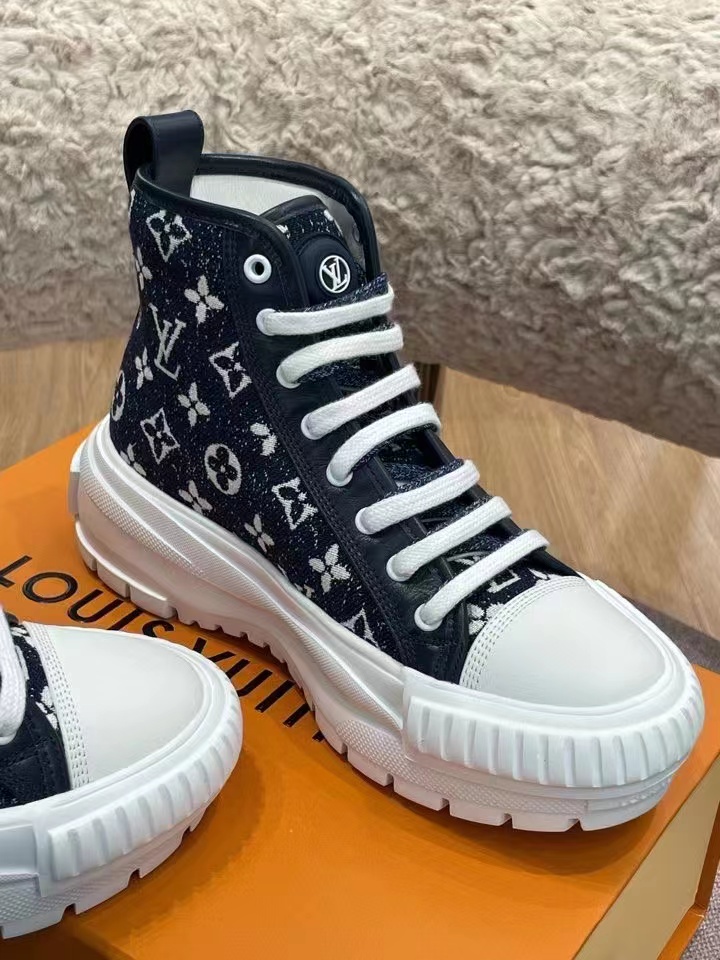 Louis Vuitton Squad Sneaker Boots Monogram Denim Black For Women LV - Soul Replicas