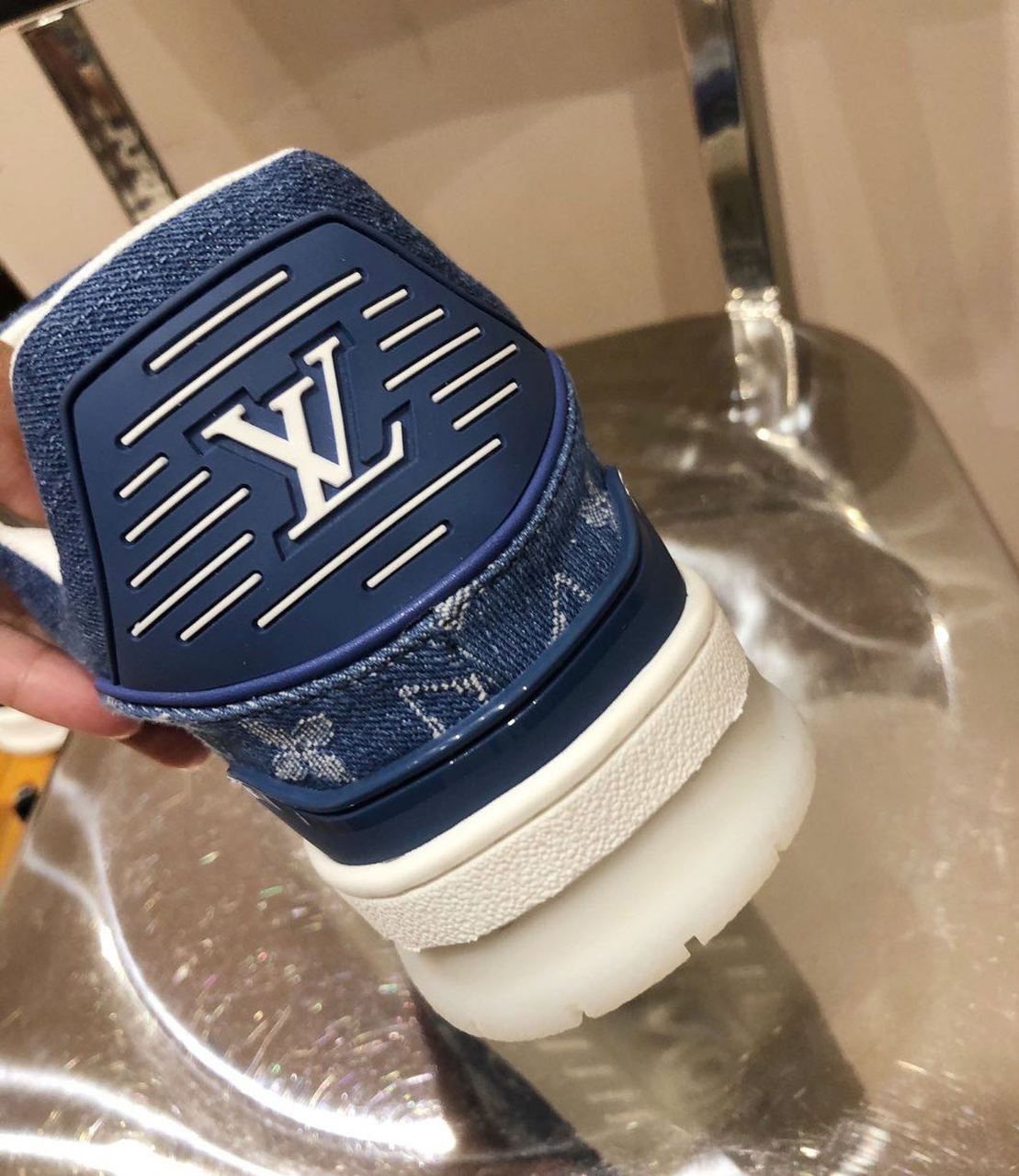 Louis Vuitton Trainer Sneaker Mix Of Materials Blue Virgil Abloh For Women LV - Soul Replicas