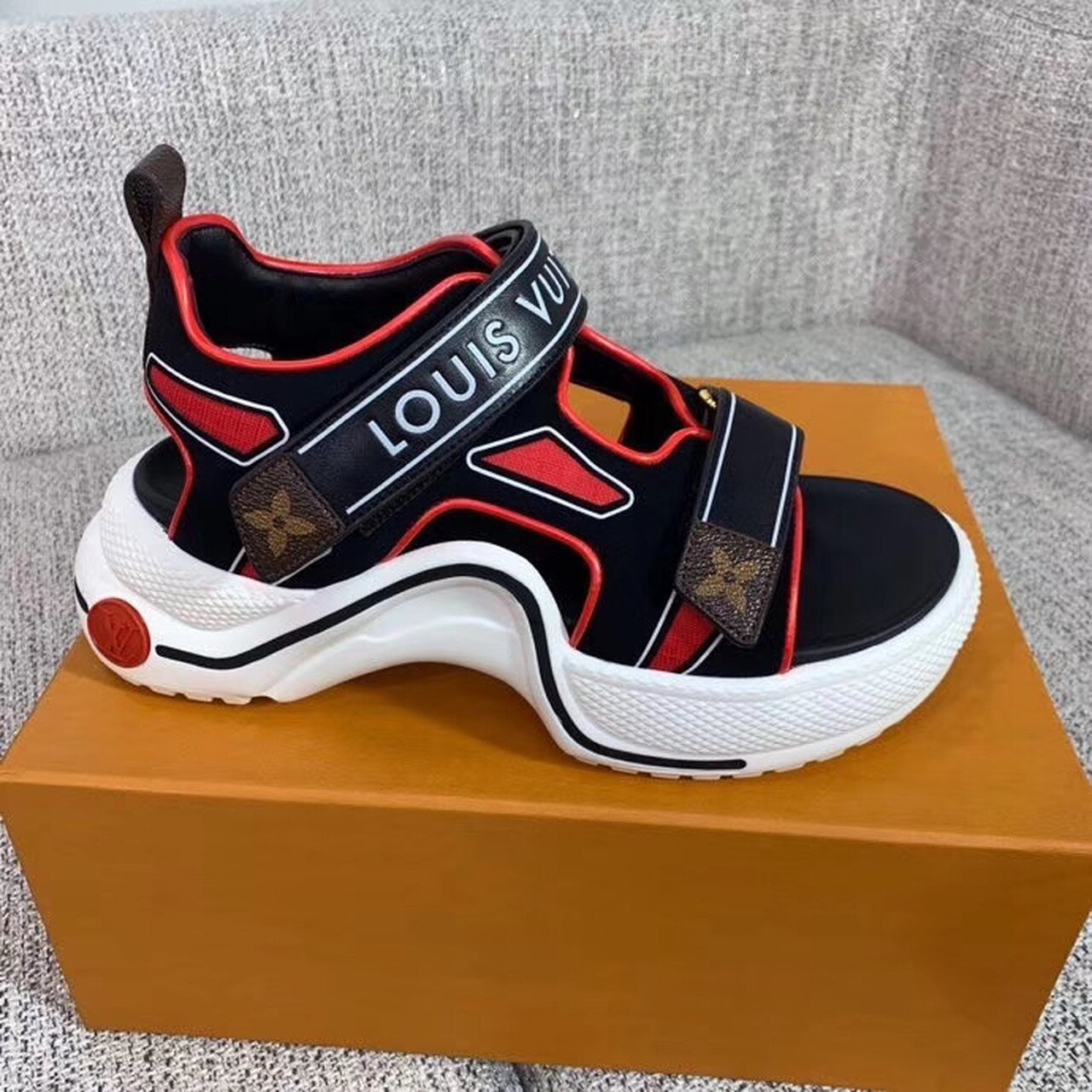 Louis Vuitton LV Archlight Flat Sandal Velvet Black/Red For Women LV - Soul Replicas