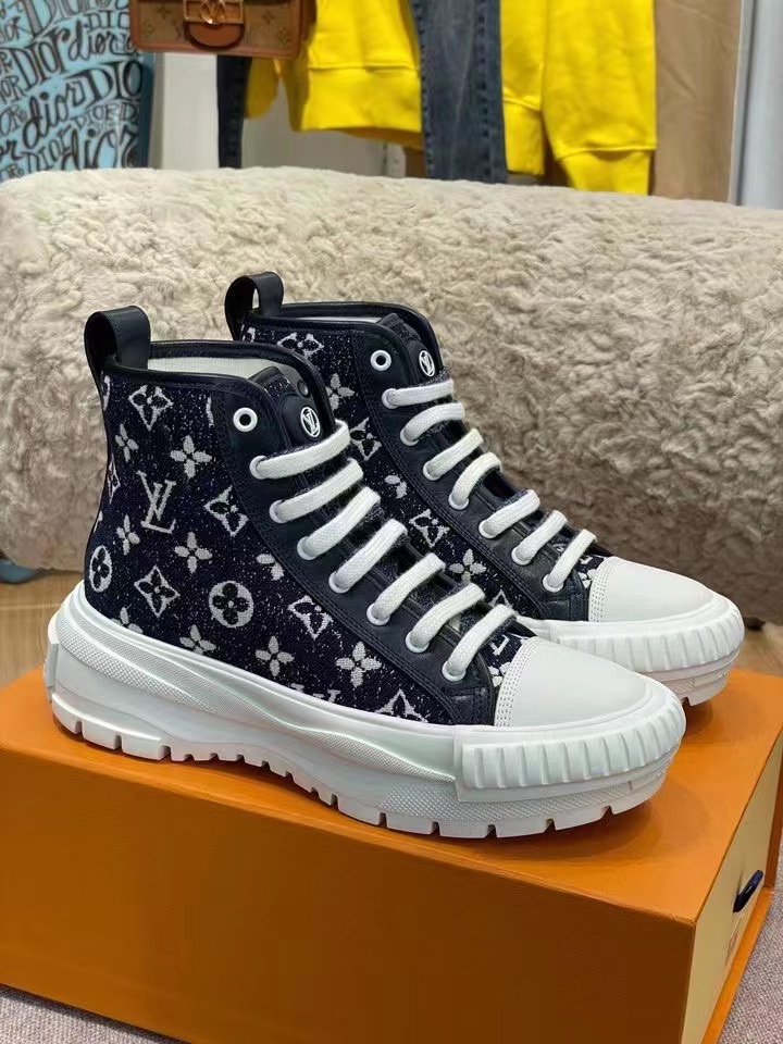 Louis Vuitton Squad Sneaker Boots Monogram Denim Black For Women LV - Soul Replicas