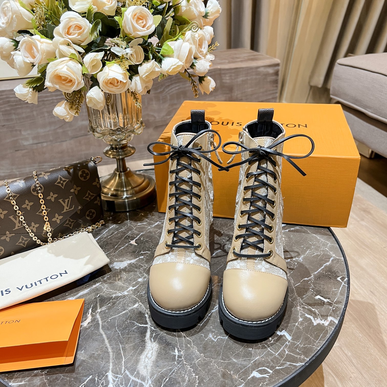 Louis Vuitton Women's Star Trail Ankle Boot Beige For Women LV - Soul Replicas