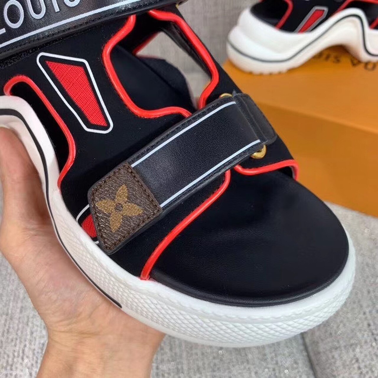 Louis Vuitton LV Archlight Flat Sandal Velvet Black/Red For Women LV - Soul Replicas