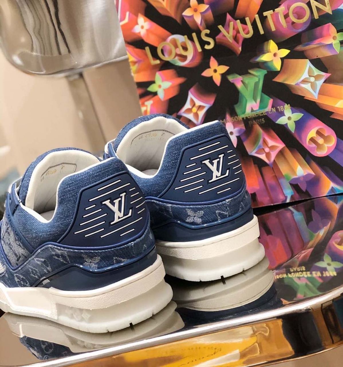 Louis Vuitton Trainer Sneaker Mix Of Materials Blue Virgil Abloh For Women LV - Soul Replicas