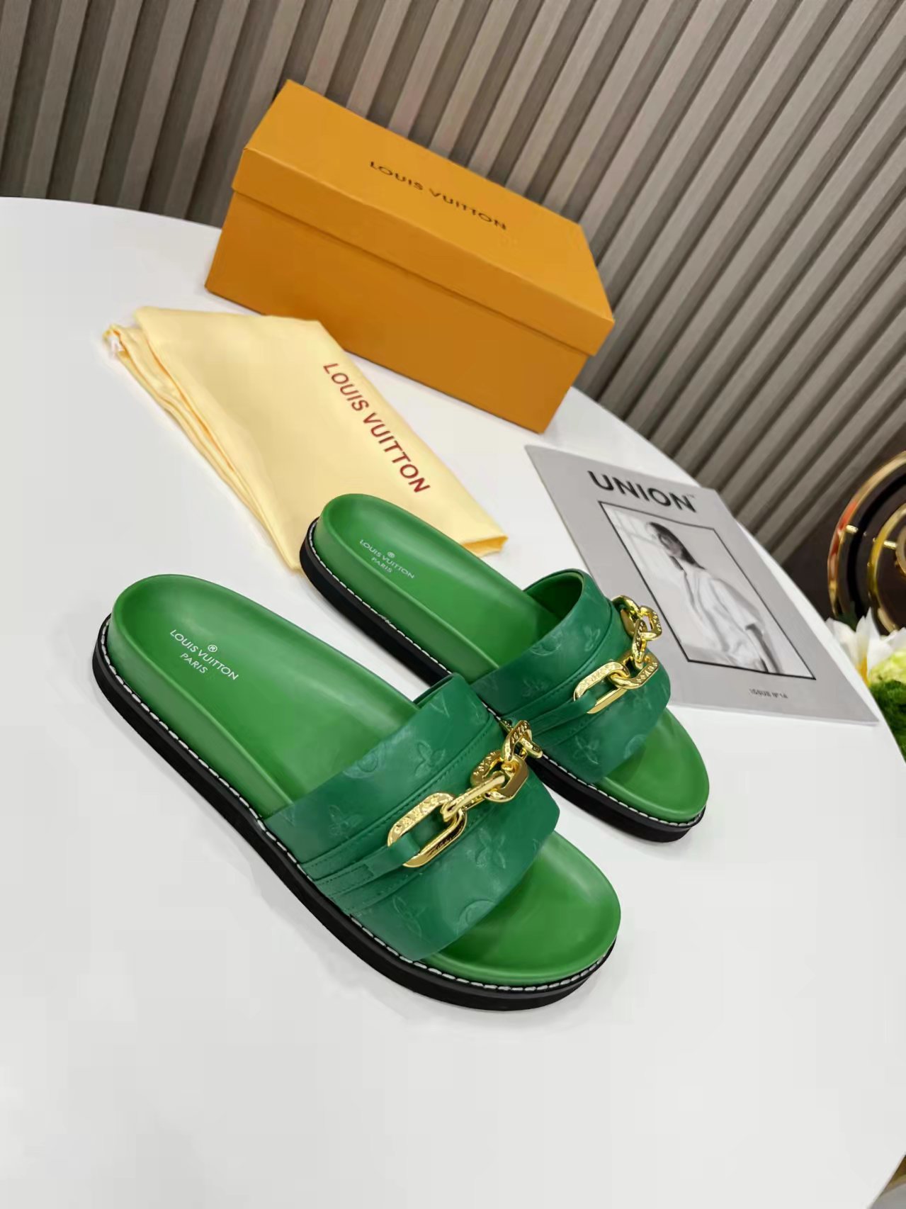 Louis Vuitton Sunset Flat Comfort Mule Green For Women LV 1A9RAK - Soul Replicas