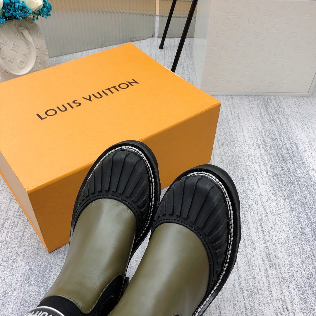 Louis Vuitton LV Beaubourg Ankle Boot Neoprene Khaki Green For Women LV 1A9GYT - Soul Replicas