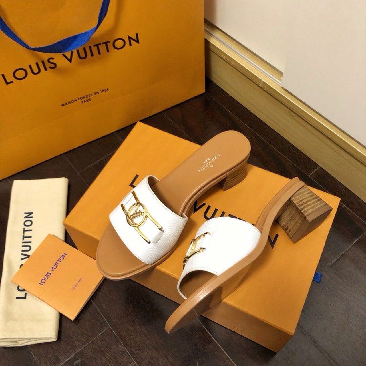 Louis Vuitton Lock It Mule White/Brown For Women LV - Soul Replicas