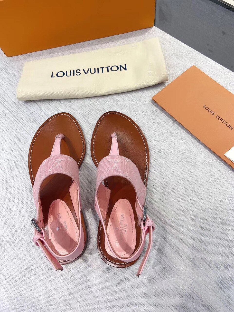 Louis Vuitton Starboard Flat Thong Sandal Monogram Denim Pink For Women LV - Soul Replicas