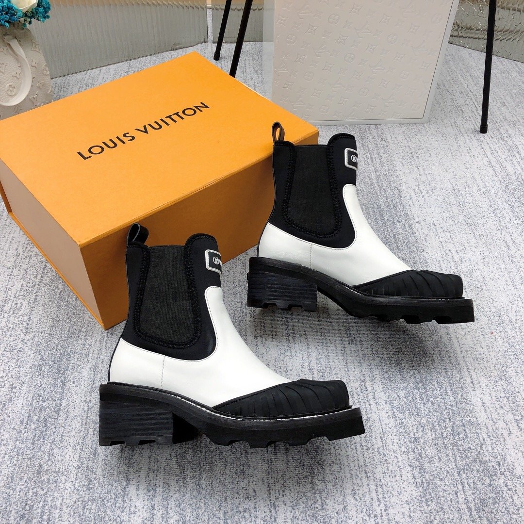 Louis Vuitton LV Beaubourg Ankle Boot Neoprene Black/White For Women LV 1A9GYE - Soul Replicas