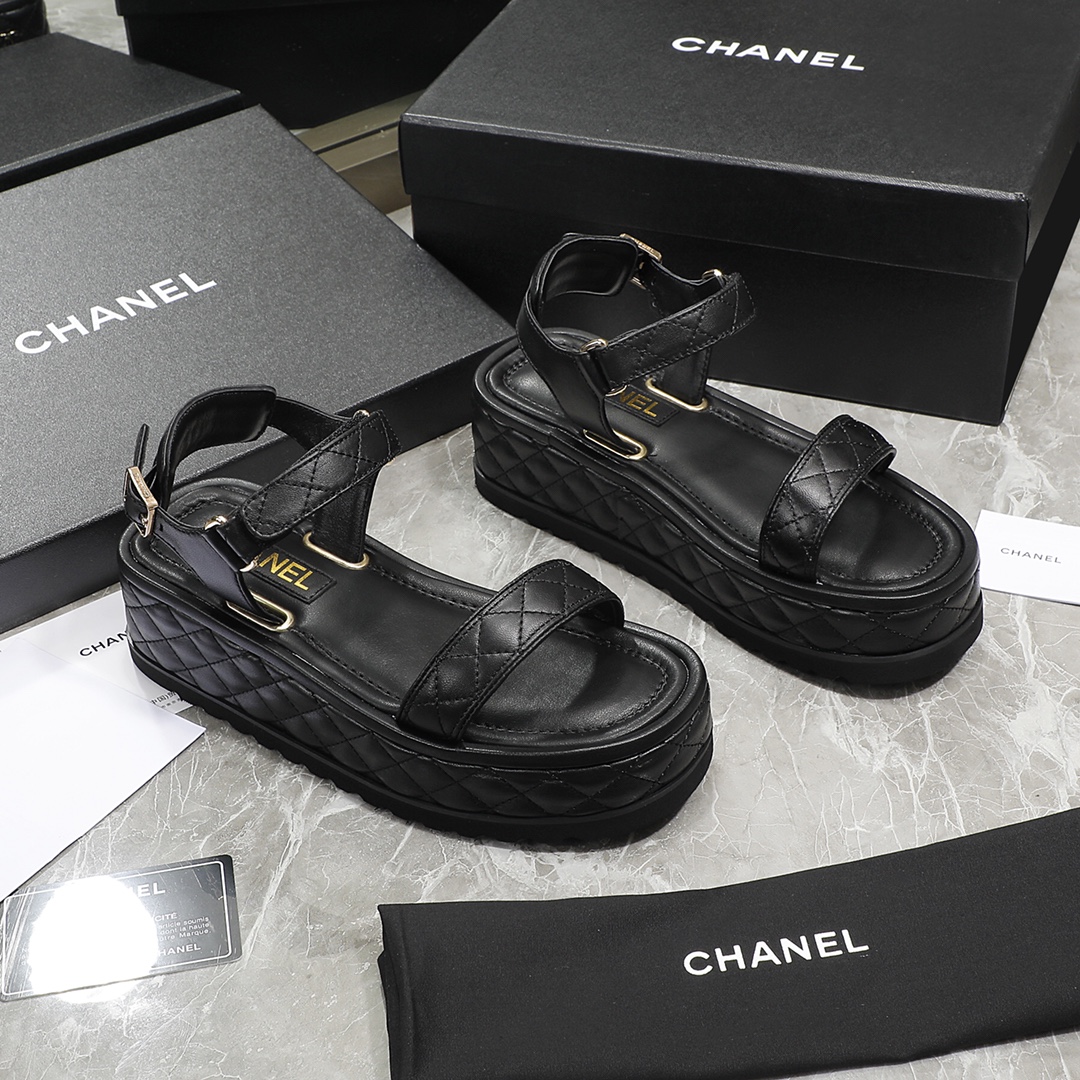 Chanel Women's Sandals Black For Women 2in/5cm - Soul Replicas