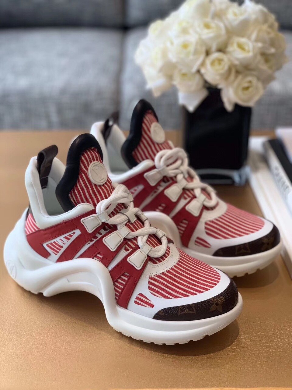 Louis Vuitton LV Archlight Sneaker Mix Of Materials Red For Women LV - Soul Replicas