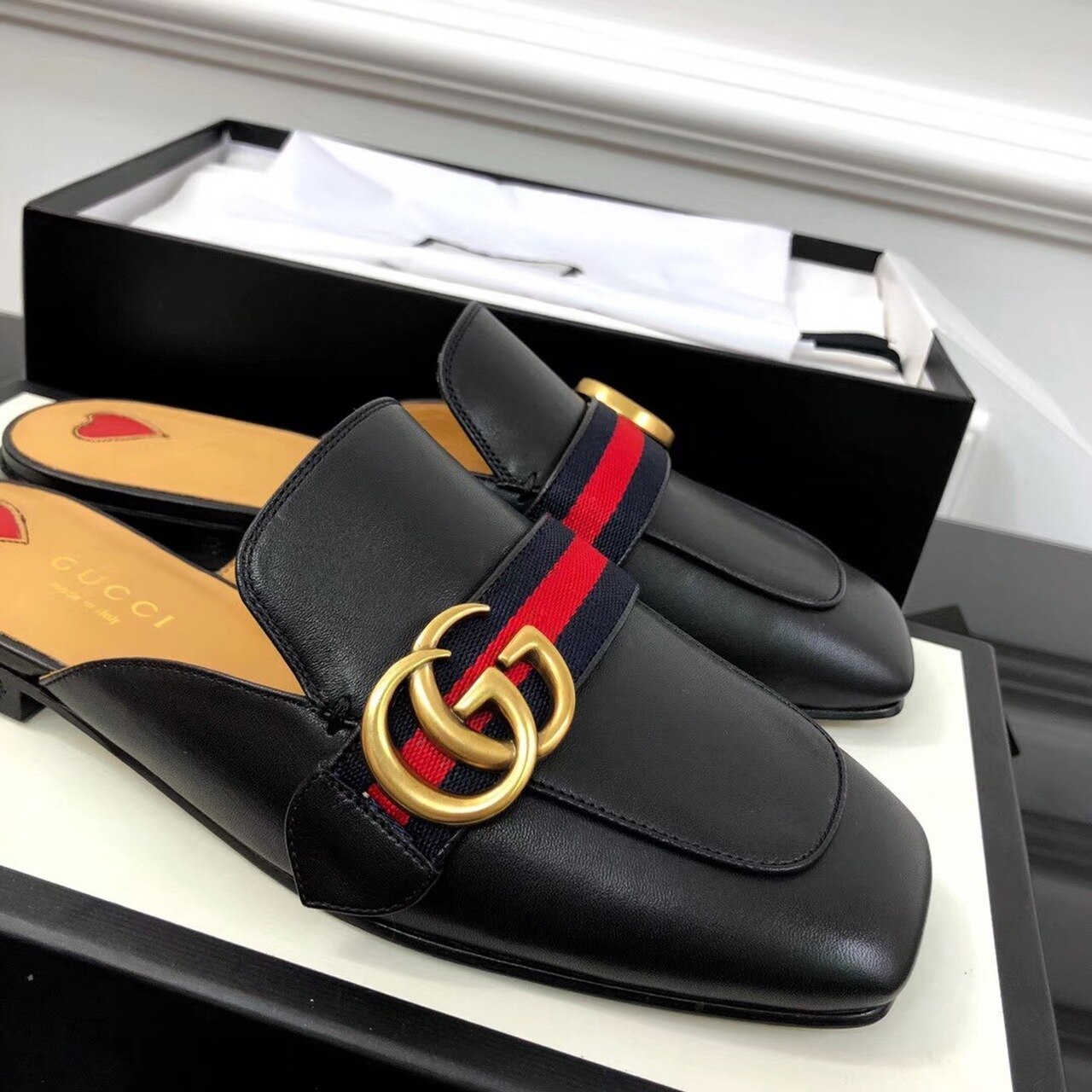 Gucci Peyton Slippers Black For Women Gucci ‎‎423694 DKHC0 1061 - Soul Replicas
