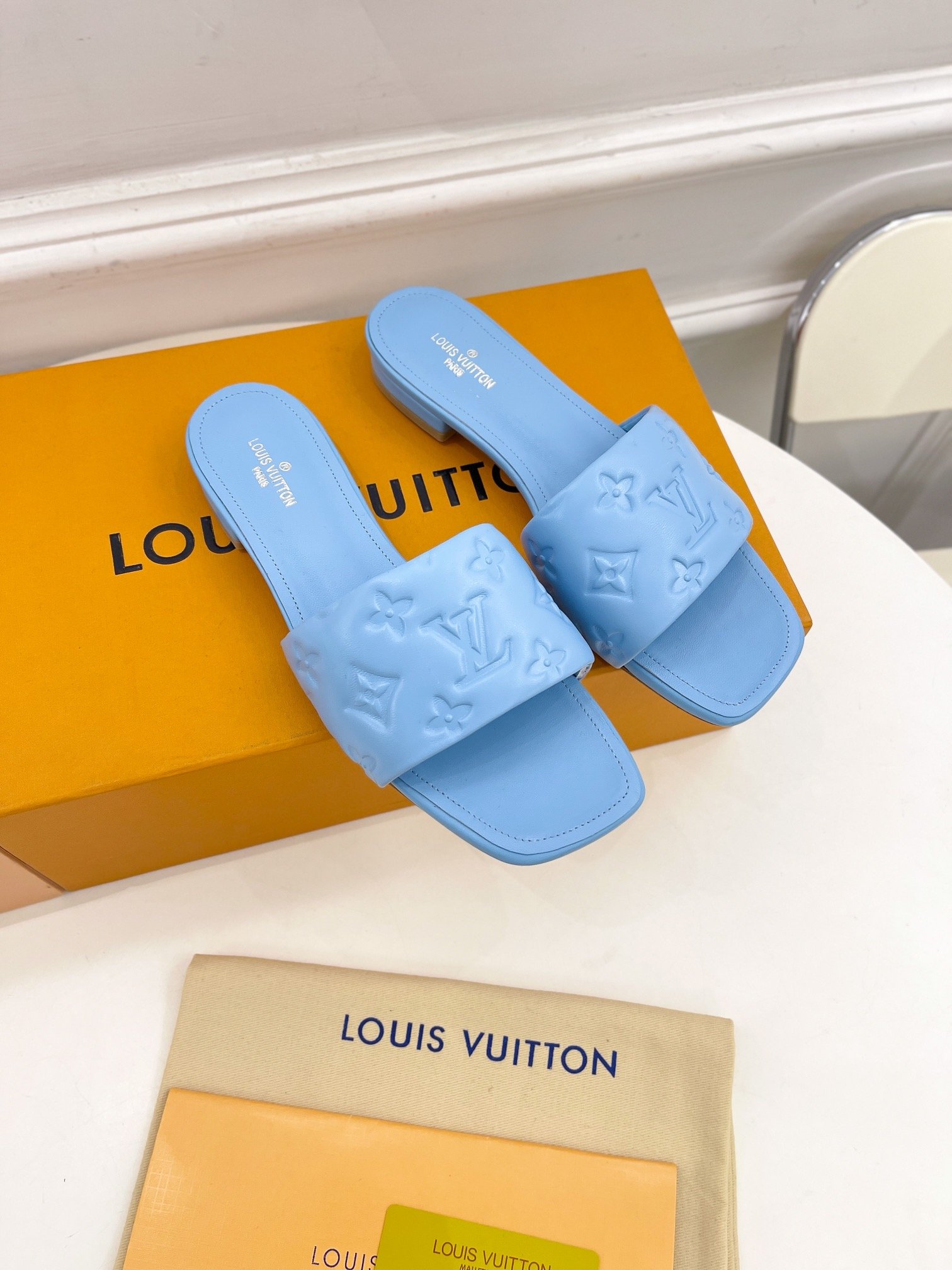 Louis Vuitton Women's Revival Flat Mule Light Blue For Women LV 1A9P7D - Soul Replicas