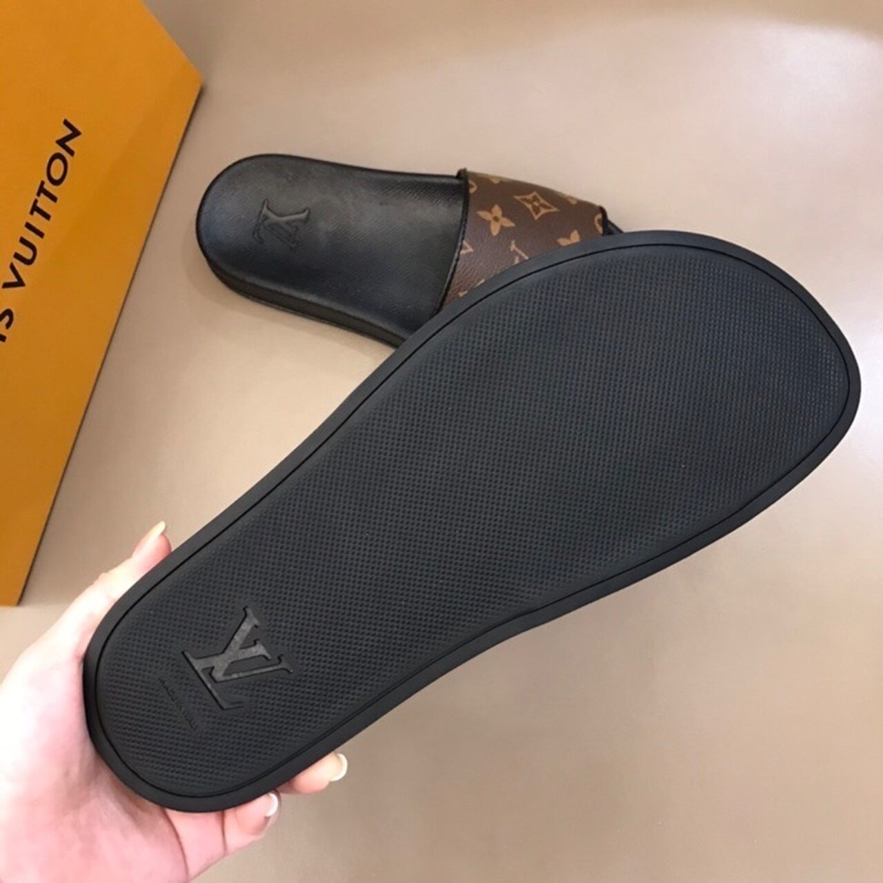 Louis Vuitton Waterfront Mule Monogram Rubber Brown For Men LV 1A3PSD - Soul Replicas